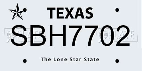 SBH7702 Texas License Plate