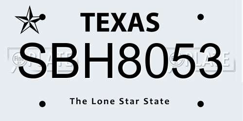 SBH8053 Texas License Plate