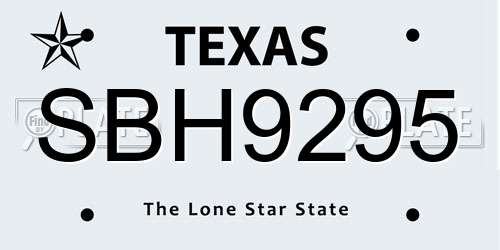 SBH9295 Texas License Plate