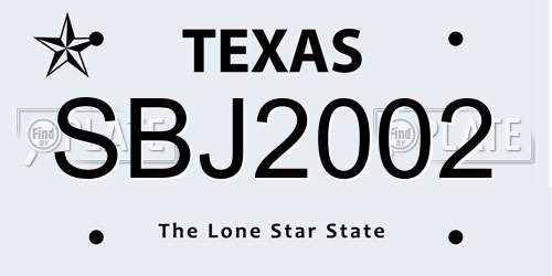SBJ2002 Texas License Plate