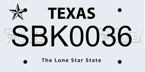 SBK0036 Texas License Plate