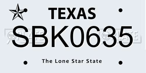SBK0635 Texas License Plate