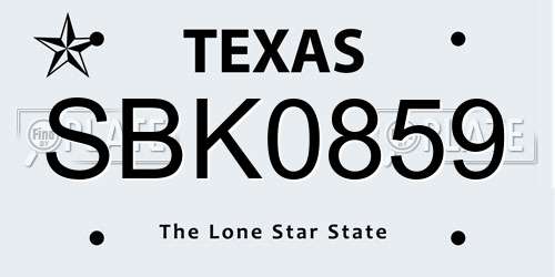 SBK0859 Texas License Plate