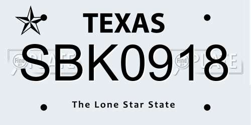 SBK0918 Texas License Plate