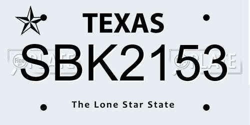 SBK2153 Texas License Plate