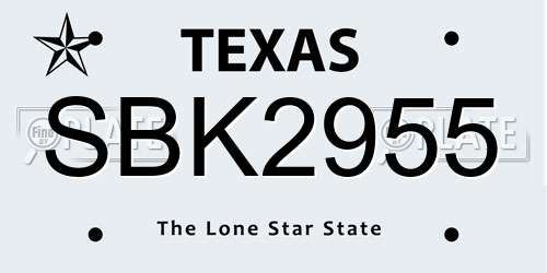 SBK2955 Texas License Plate