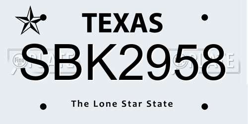 SBK2958 Texas License Plate