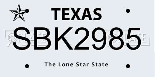 SBK2985 Texas License Plate