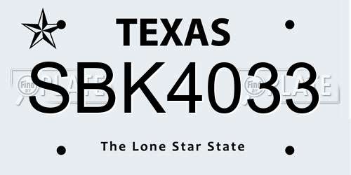 SBK4033 Texas License Plate