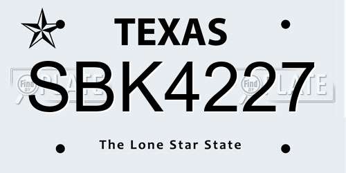 SBK4227 Texas License Plate