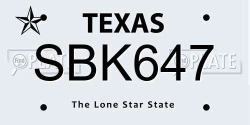 SBK647 Texas License Plate