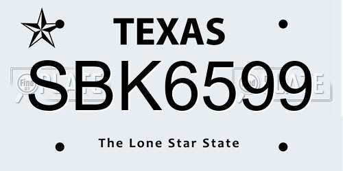 SBK6599 Texas License Plate