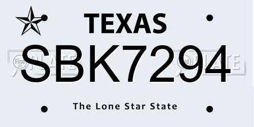 SBK7294 Texas License Plate