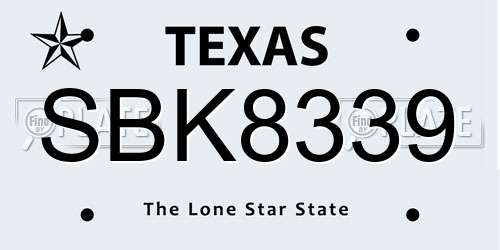 SBK8339 Texas License Plate