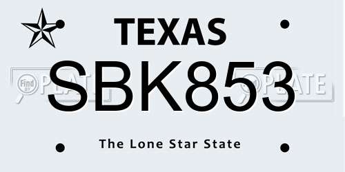 SBK853 Texas License Plate