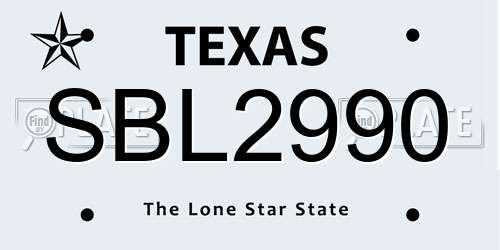 SBL2990 Texas License Plate