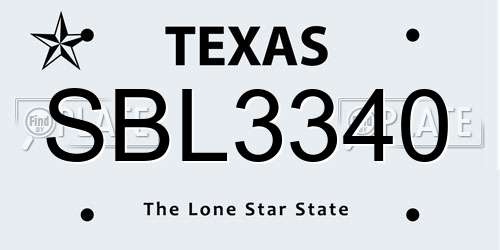 SBL3340 Texas License Plate