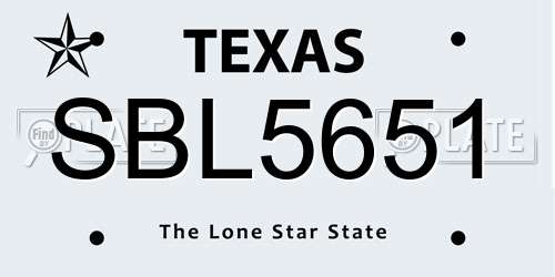 SBL5651 Texas License Plate