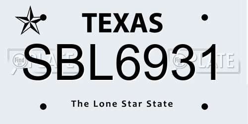 SBL6931 Texas License Plate