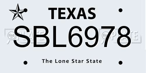 SBL6978 Texas License Plate