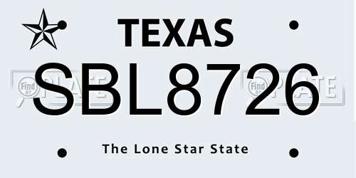 SBL8726 Texas License Plate