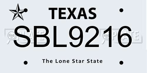 SBL9216 Texas License Plate