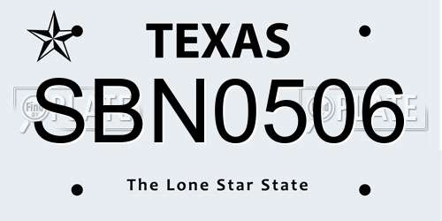 SBN0506 Texas License Plate