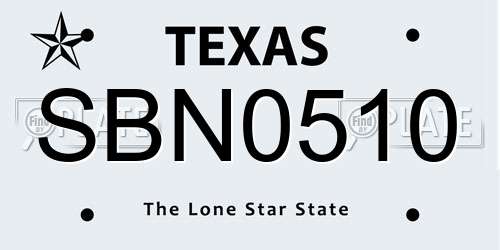 SBN0510 Texas License Plate
