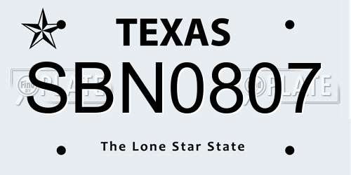 SBN0807 Texas License Plate