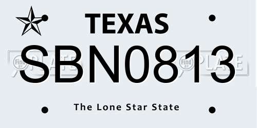 SBN0813 Texas License Plate