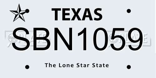 SBN1059 Texas License Plate