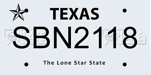 SBN2118 Texas License Plate
