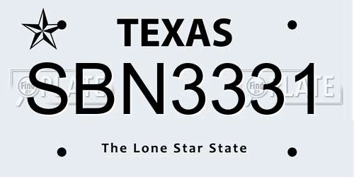 SBN3331 Texas License Plate