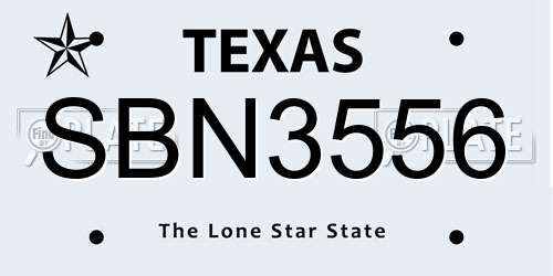 SBN3556 Texas License Plate
