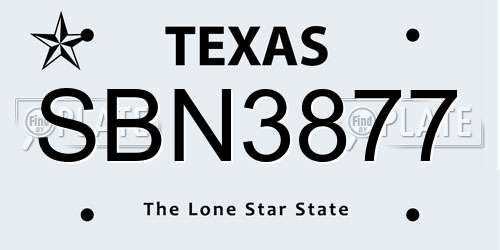 SBN3877 Texas License Plate