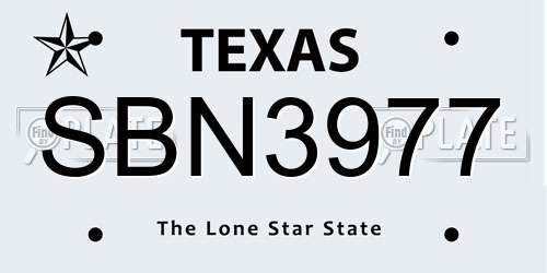 SBN3977 Texas License Plate