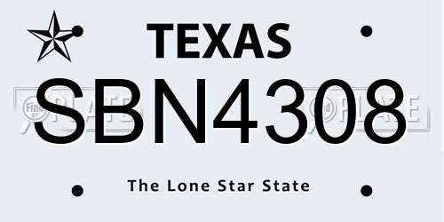 SBN4308 Texas License Plate