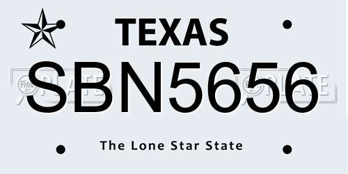 SBN5656 Texas License Plate