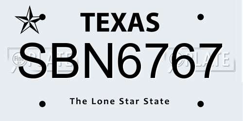 SBN6767 Texas License Plate