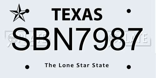 SBN7987 Texas License Plate