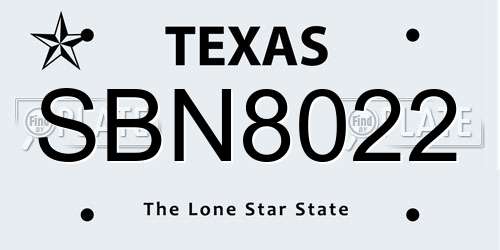 SBN8022 Texas License Plate