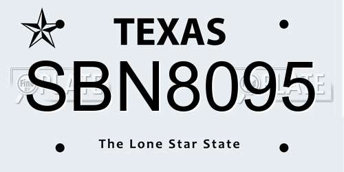 SBN8095 Texas License Plate