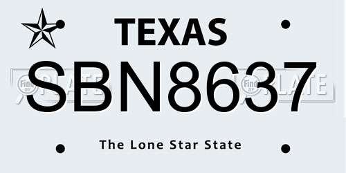 SBN8637 Texas License Plate