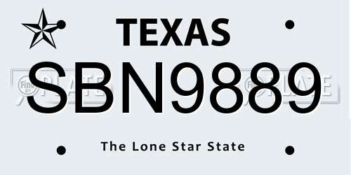 SBN9889 Texas License Plate