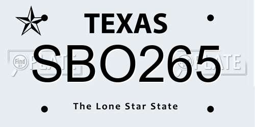 SBO265 Texas License Plate