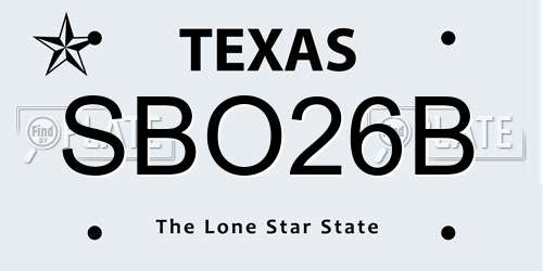 SBO26B Texas License Plate