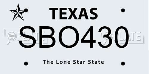 SBO430 Texas License Plate