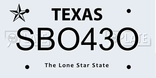 SBO43O Texas License Plate