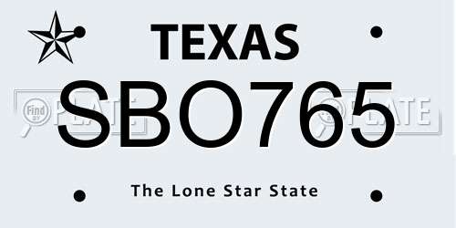 SBO765 Texas License Plate