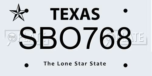 SBO768 Texas License Plate